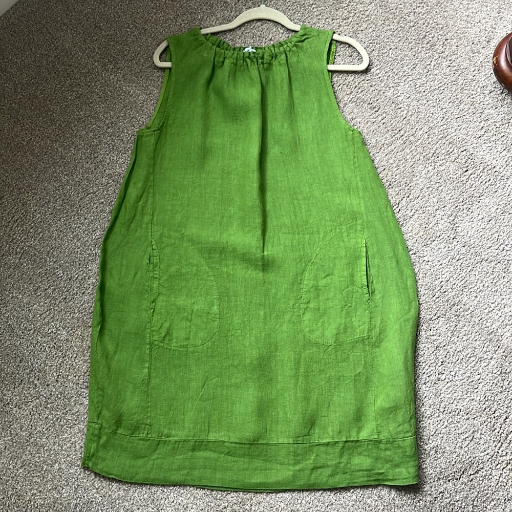 Pure Italian Linen Green Sleeveless Dress